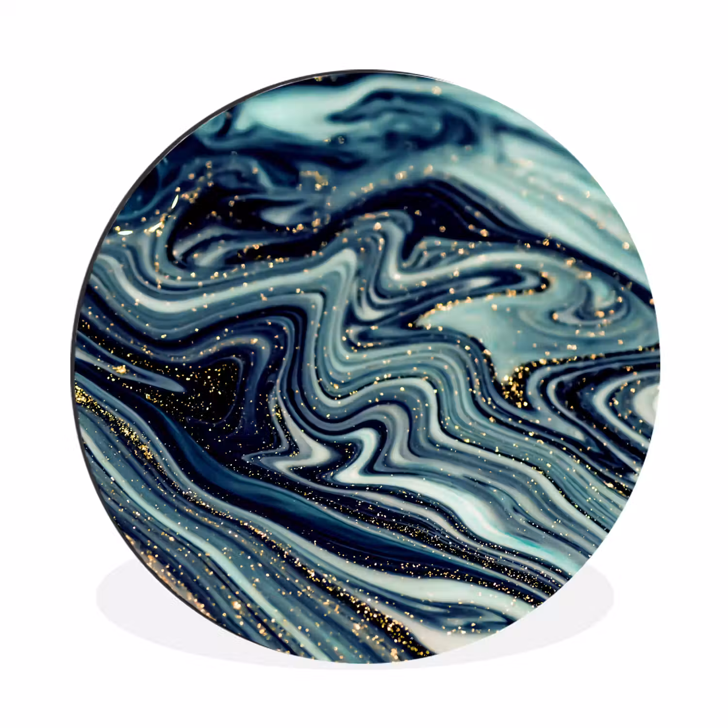 Marmer - Goud - Blauw - Glitter - Marmerlook - Abstract Wandcirkel aluminium klein -3d