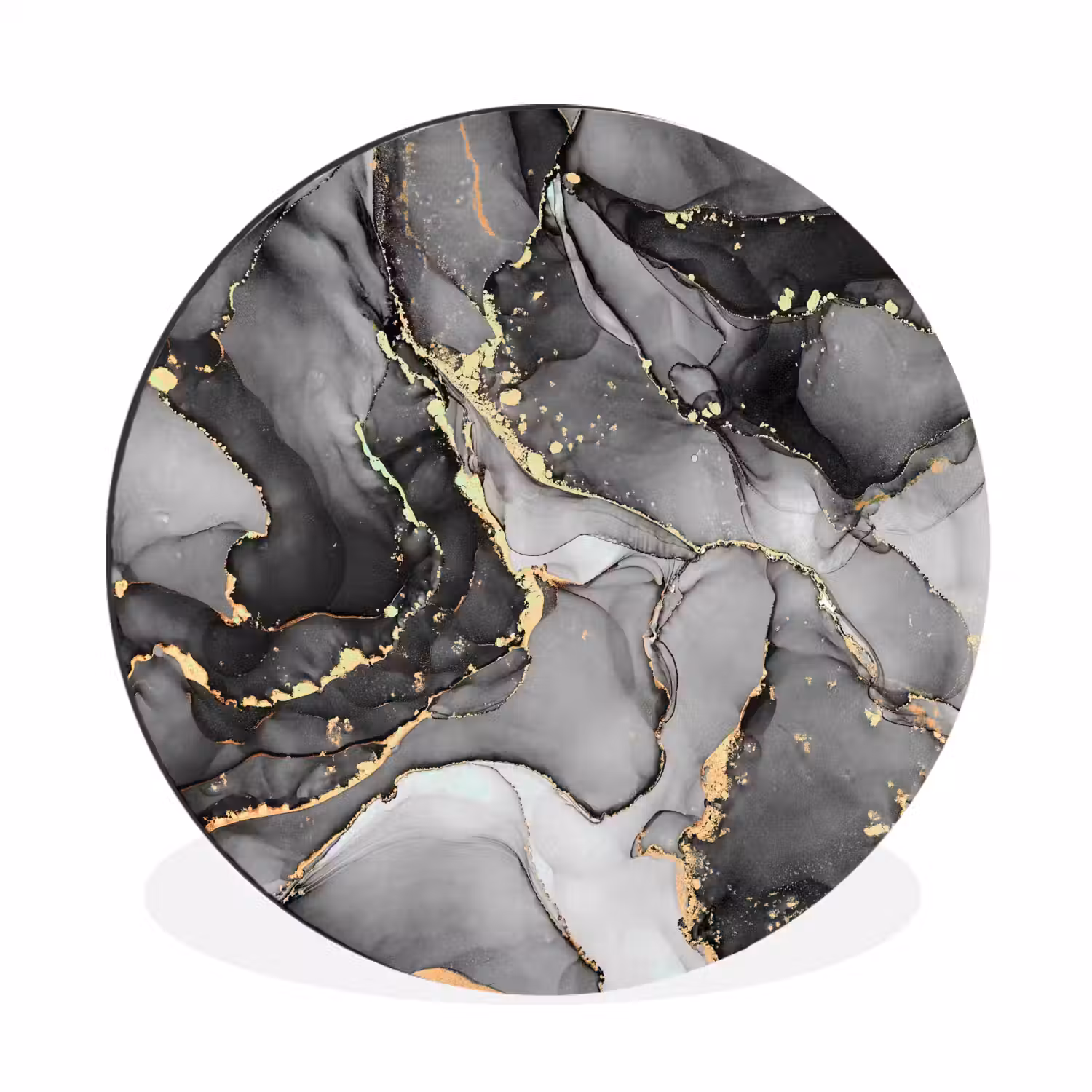 Marmer - Zwart - Goud - Grijs Wandcirkel aluminium klein -3d