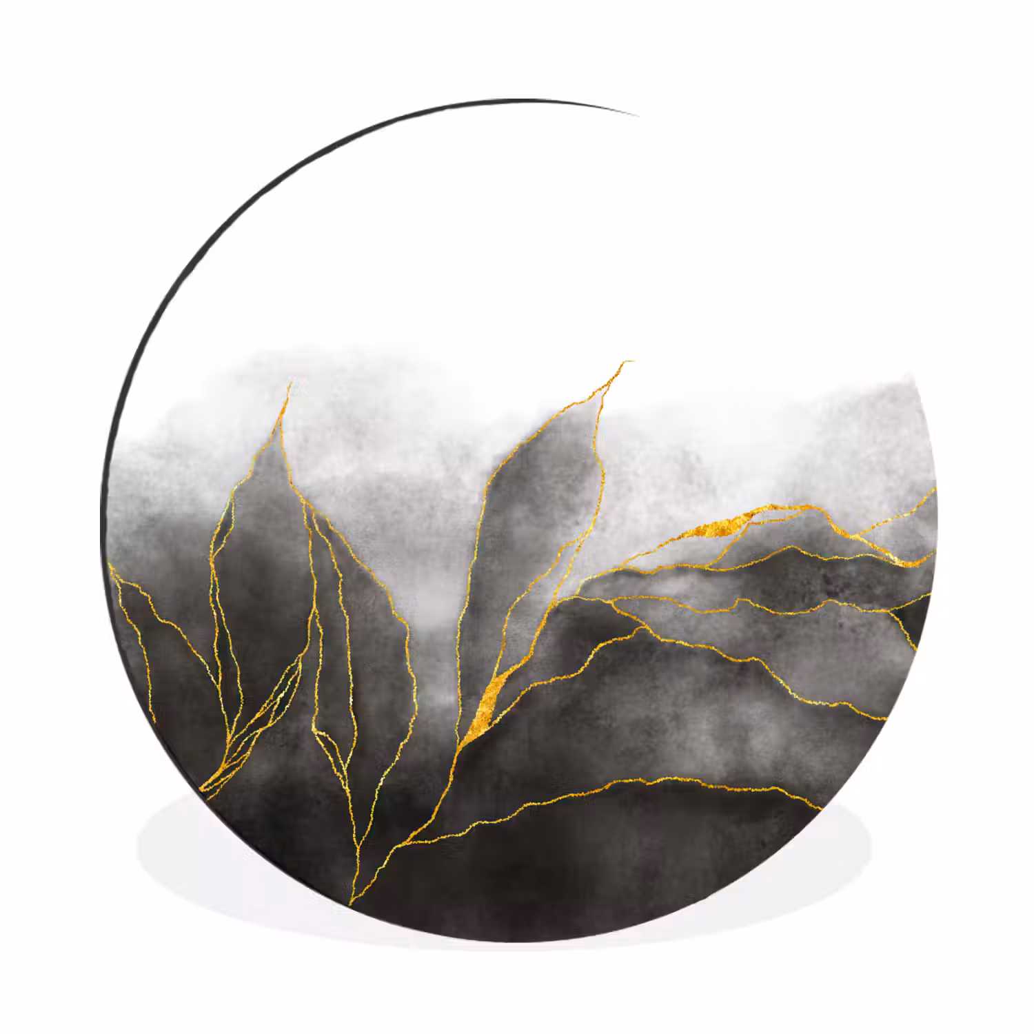 Marmer - Zwart - Goud - Luxe - Marmerlook Wandcirkel aluminium klein -3d
