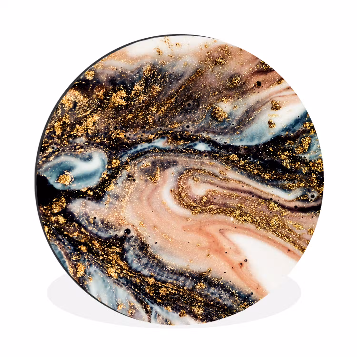 Marmerlook - Goud - Zwart - Glitter - Chic Wandcirkel aluminium klein -3d