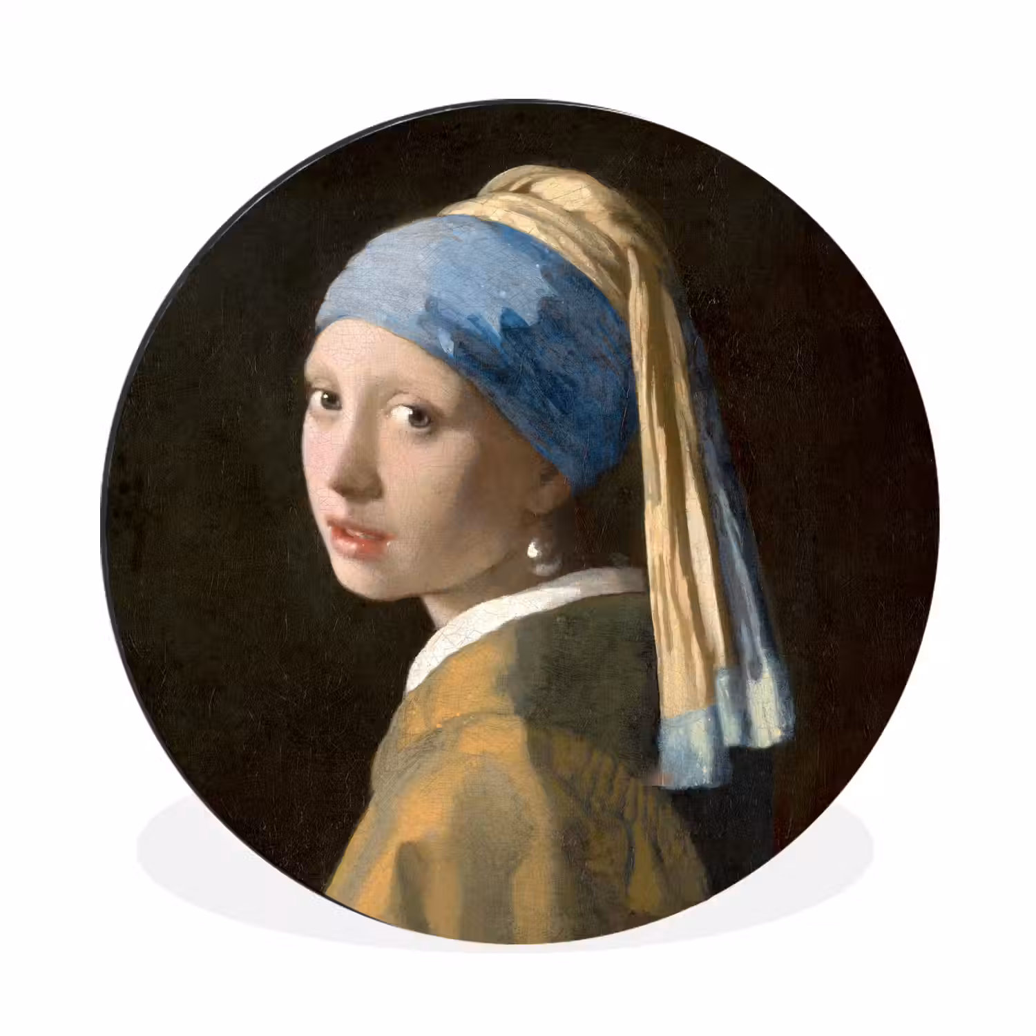 Meisje met de parel - Schilderij - Oude meesters - Vermeer Wandcirkel aluminium klein -3d