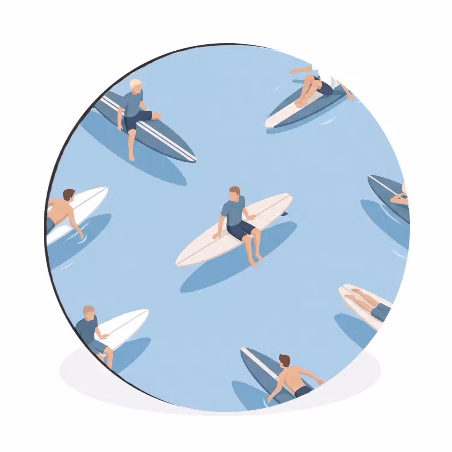 Mensen - Surfen - Water - Zomer - Illustratie Wandcirkel aluminium klein -3d