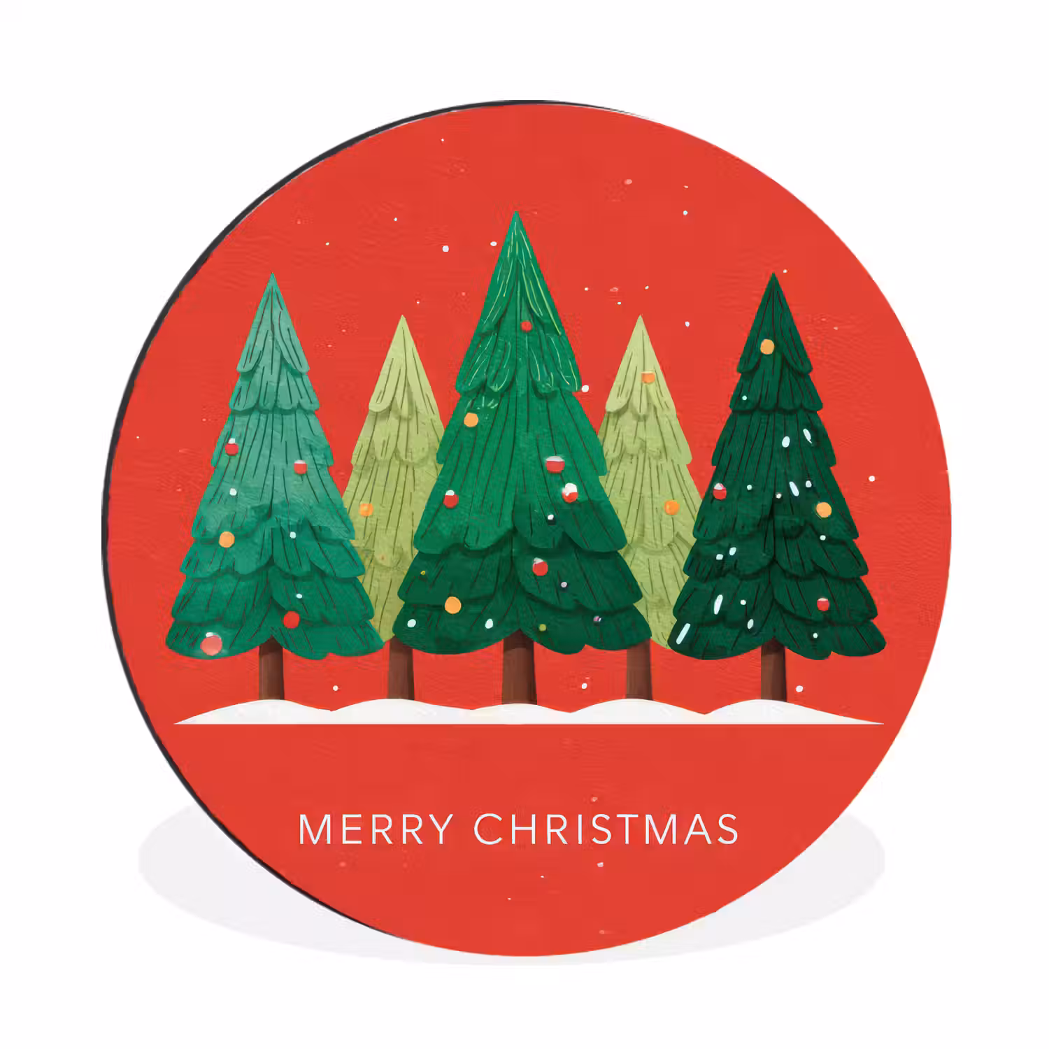 Minimalistisch - Kerstbomen - Rood - Sneeuw Wandcirkel aluminium klein -3d