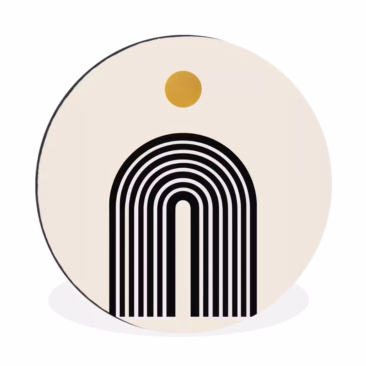 Minimalistisch - Zwarte boog - Gouden cirkel Wandcirkel aluminium klein -3d