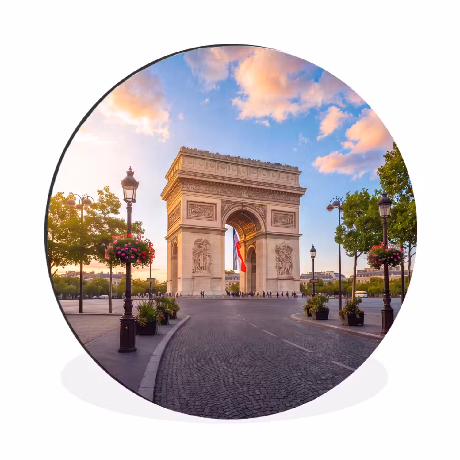 Monument - Parijs - Zonsondergang - Architectuur - Goud Wandcirkel aluminium klein -3d