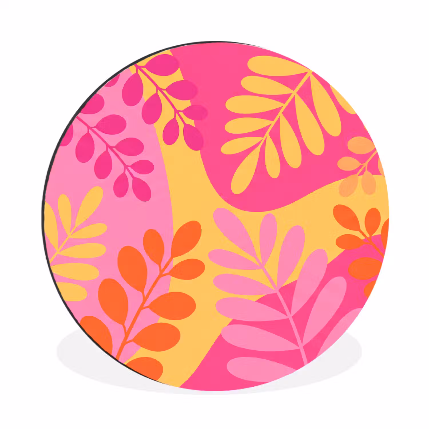 Natuur - Bladeren - Abstract - Roze - Geel Wandcirkel aluminium klein -3d