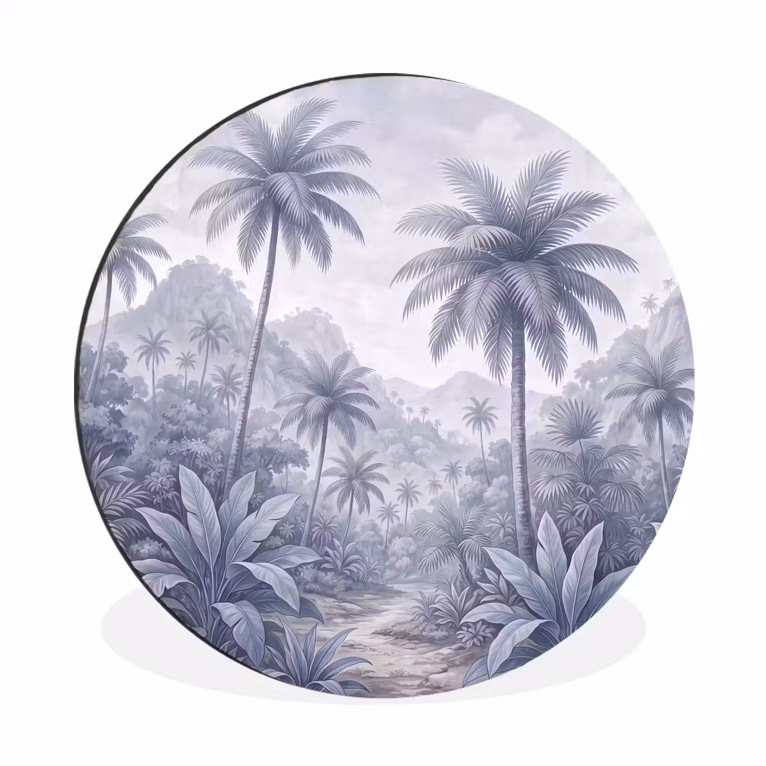 Natuur - Boom - Tropisch - Landschap - Blauw Wandcirkel aluminium klein -3d
