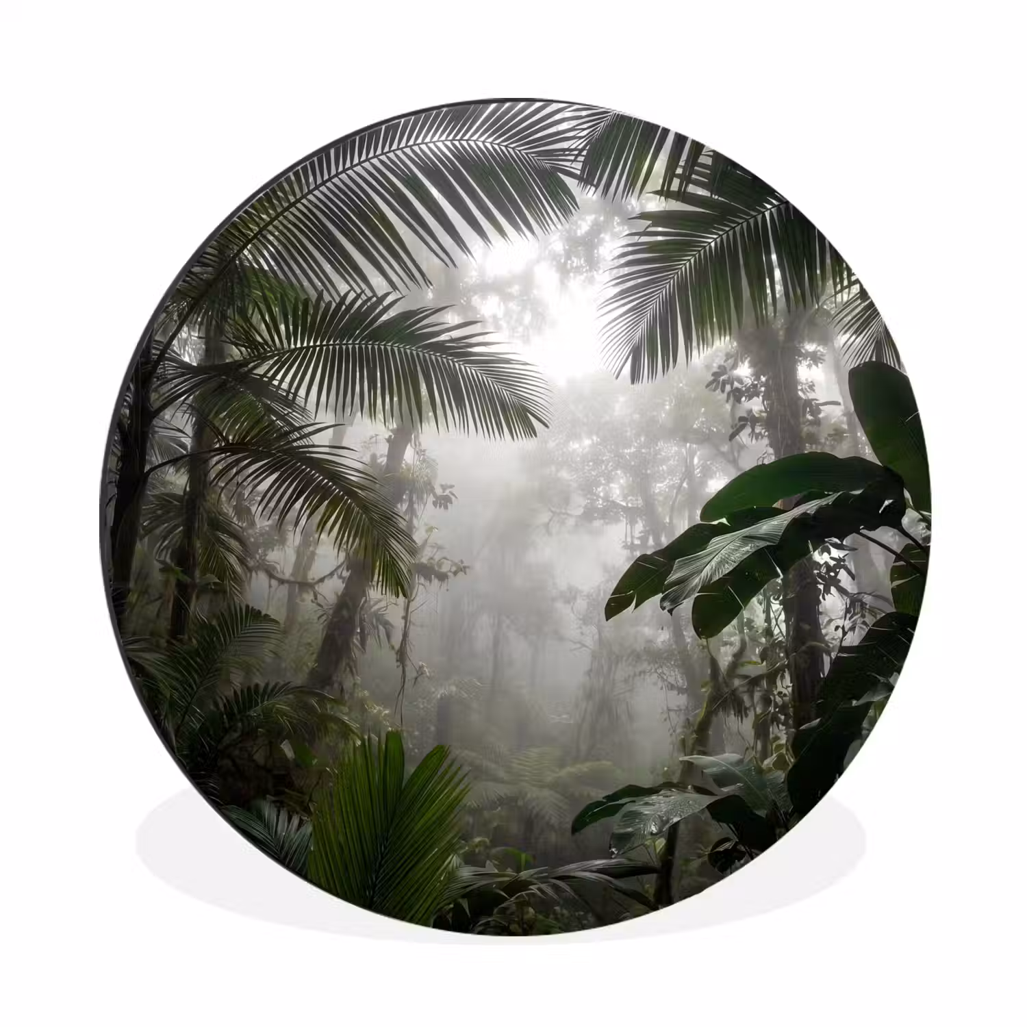 Natuur - Jungle - Mist - Groen - Bladeren Wandcirkel aluminium klein -3d