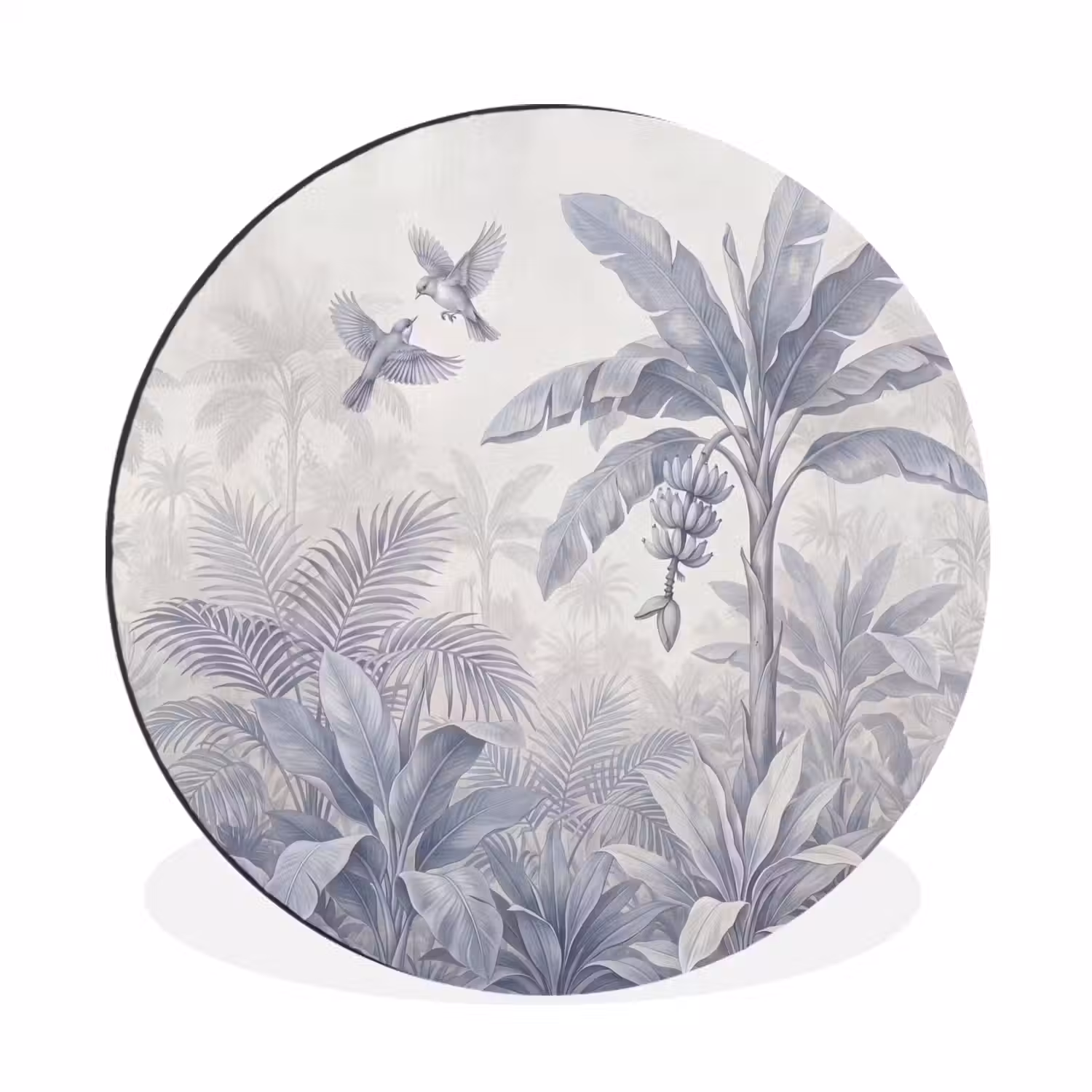 Natuur - Vogel - Jungle - Illustratie - Blauw Wandcirkel aluminium klein -3d