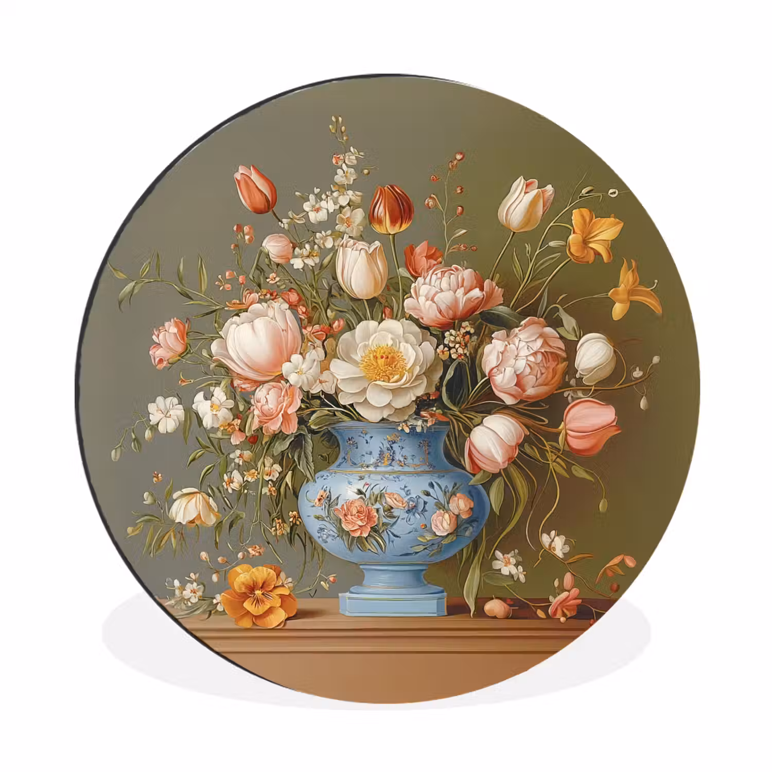 Neutral - Bloemen - Boeket - Vaas Wandcirkel aluminium klein -3d