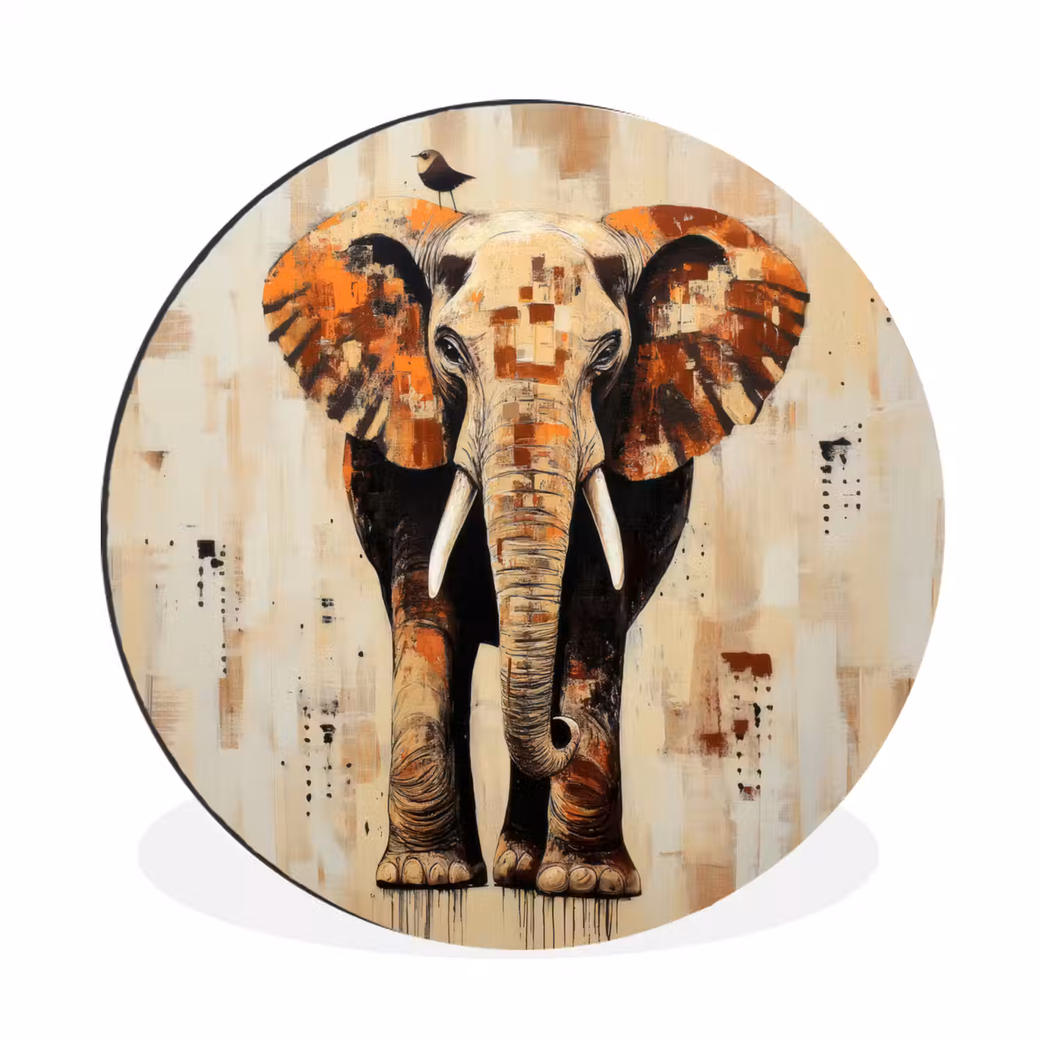 Olifant - Slurf - Mozaïek - Abstract Wandcirkel aluminium klein -3d