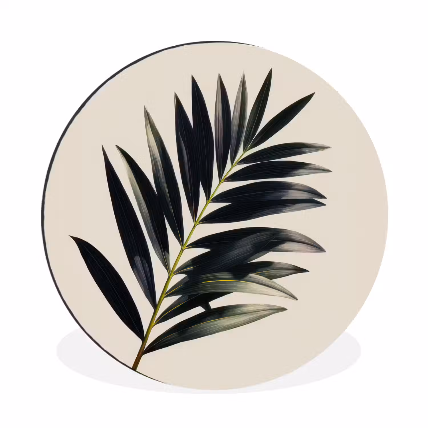 Palmblad - Subtiel - Groen - beige Wandcirkel aluminium klein -3d