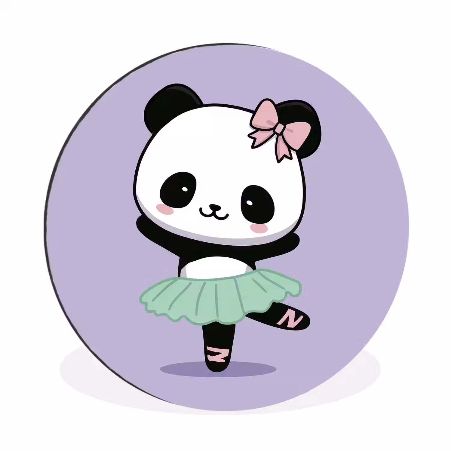 Panda - Paars - Sierlijk - Kawaii Wandcirkel aluminium klein -3d