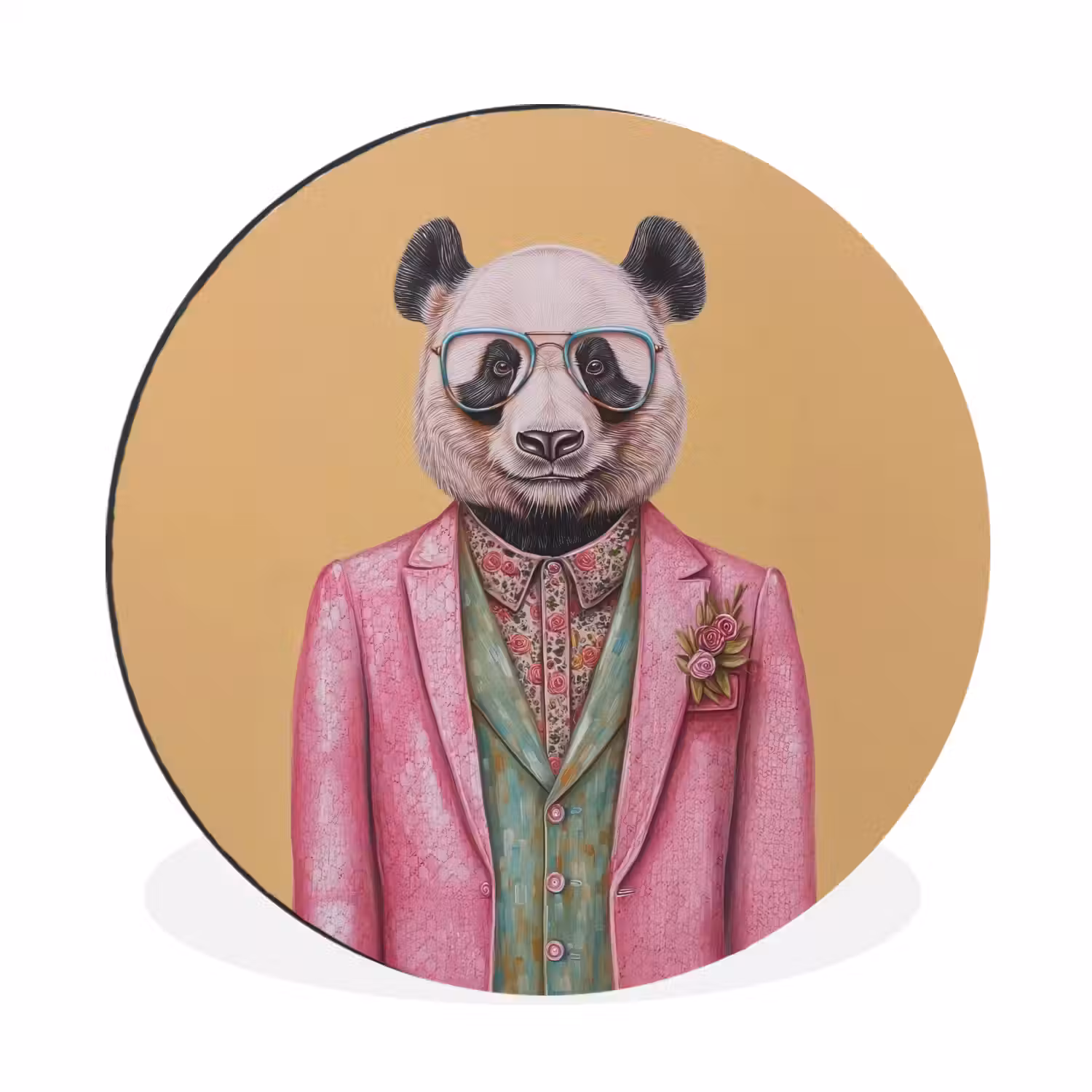 Panda - Pak - Zonnebril - Blauw Wandcirkel aluminium klein -3d