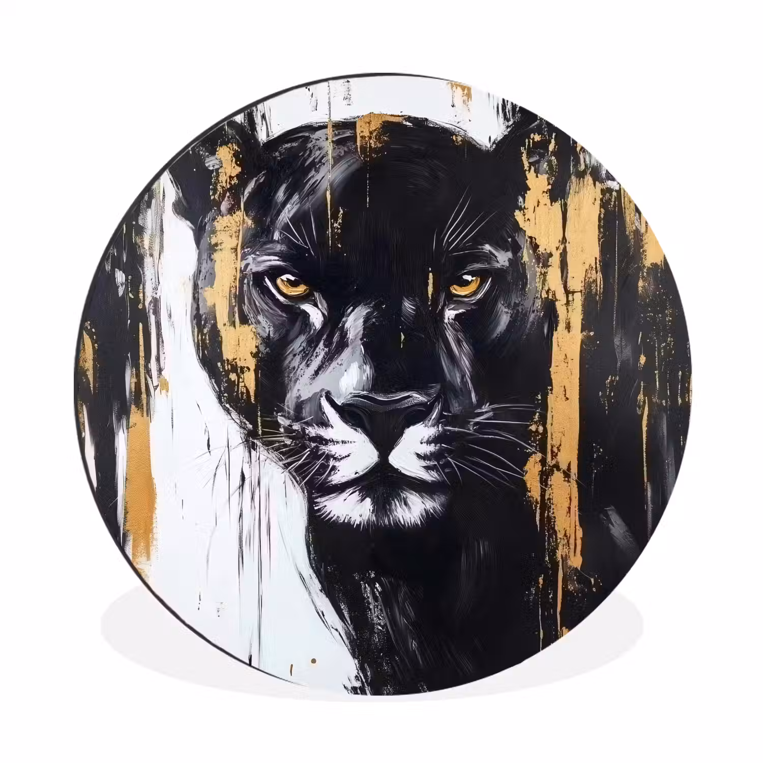 Panter - Zwart - Abstract - Verfstreken Wandcirkel aluminium klein -3d