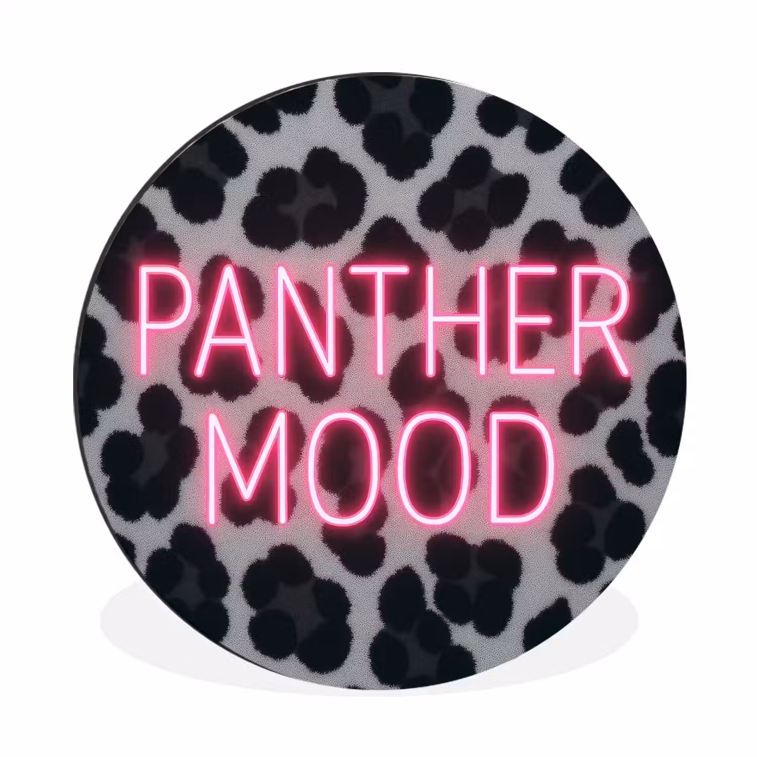 Panterprint - Zwart - Neonletters - Roze Wandcirkel aluminium klein -3d