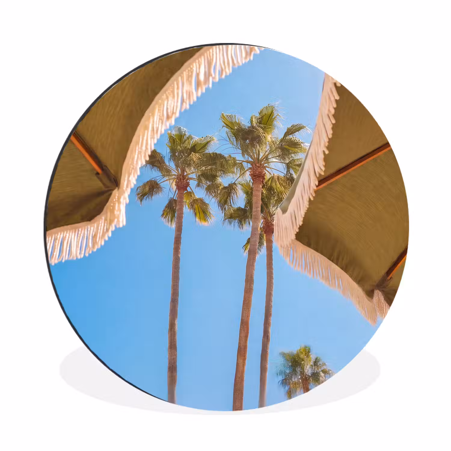 Parasol - Groen - Franjes - Zomer - Tropisch Wandcirkel aluminium klein -3d