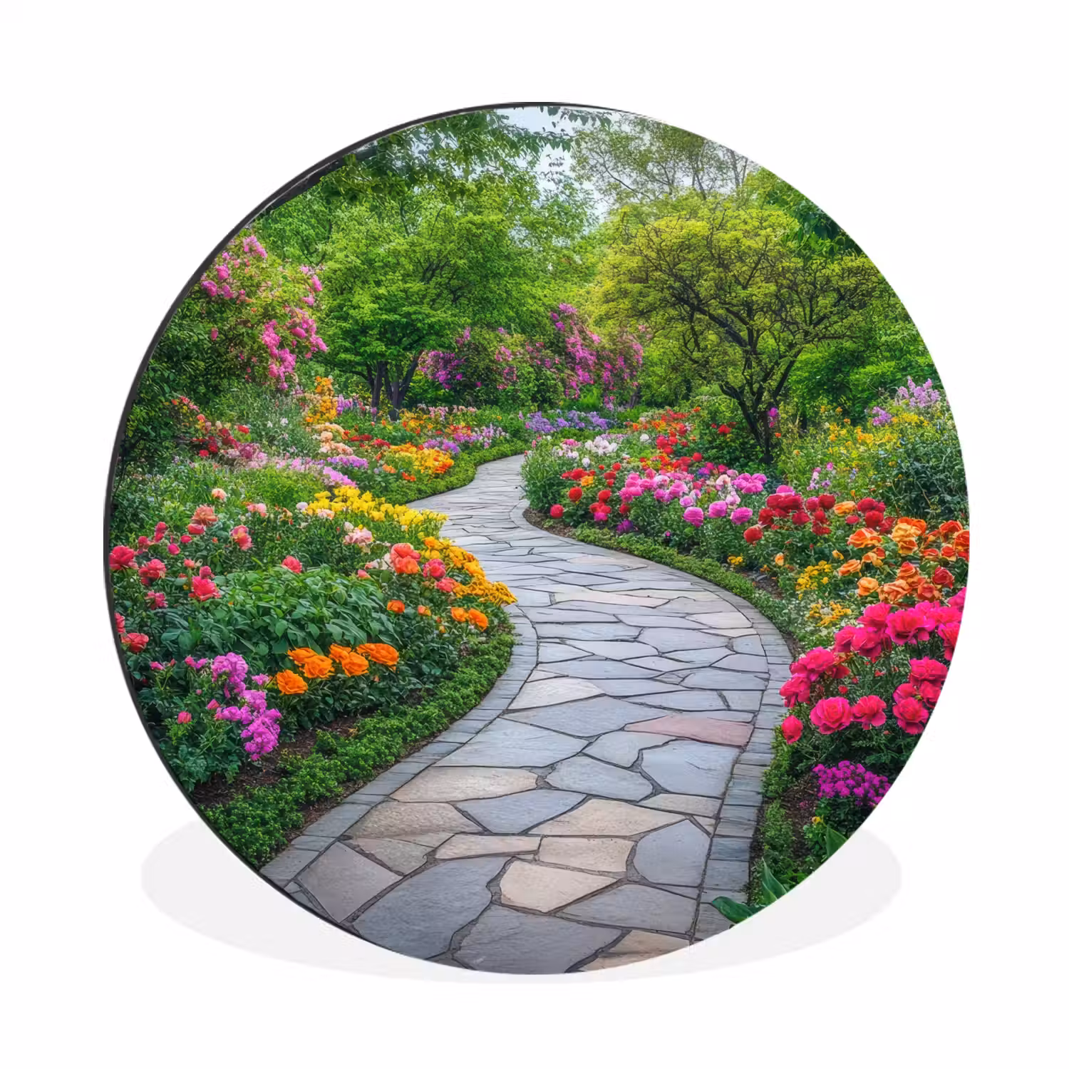 Park - Bloemen - Tuin Wandcirkel aluminium klein -3d