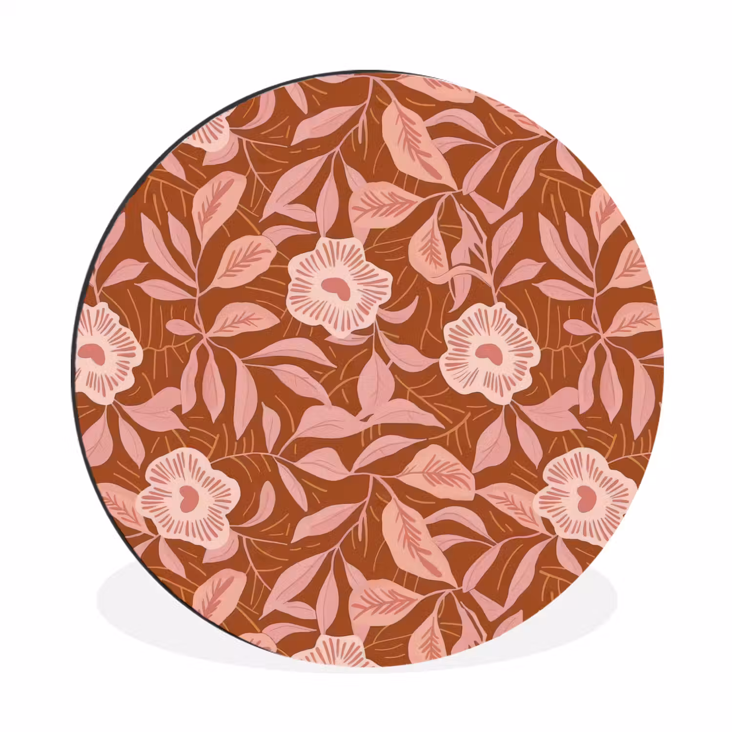 Patroon - Bladeren - Terracotta Wandcirkel aluminium klein 190 -3d