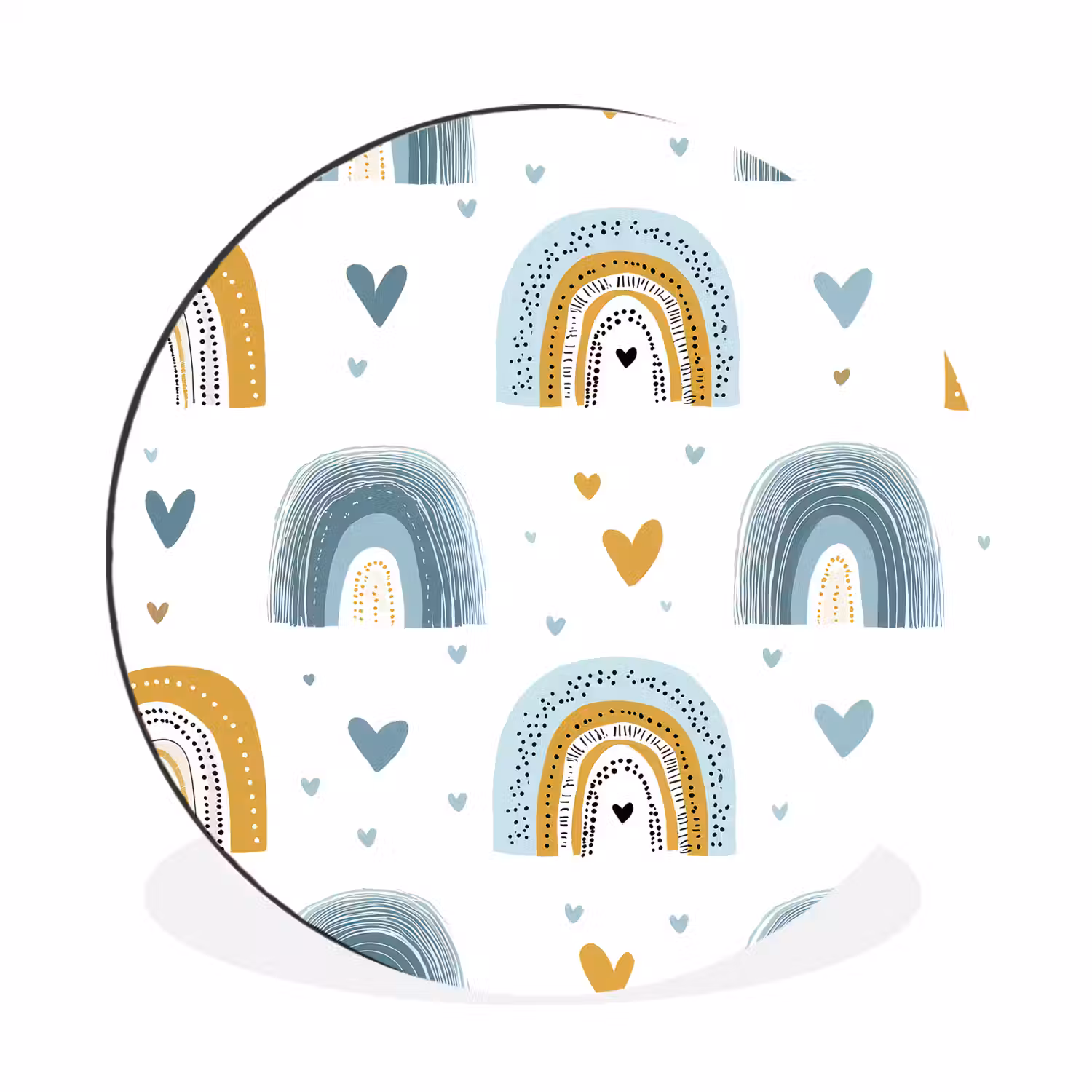Patroon - Regenboog - Hartjes Wandcirkel aluminium klein -3d