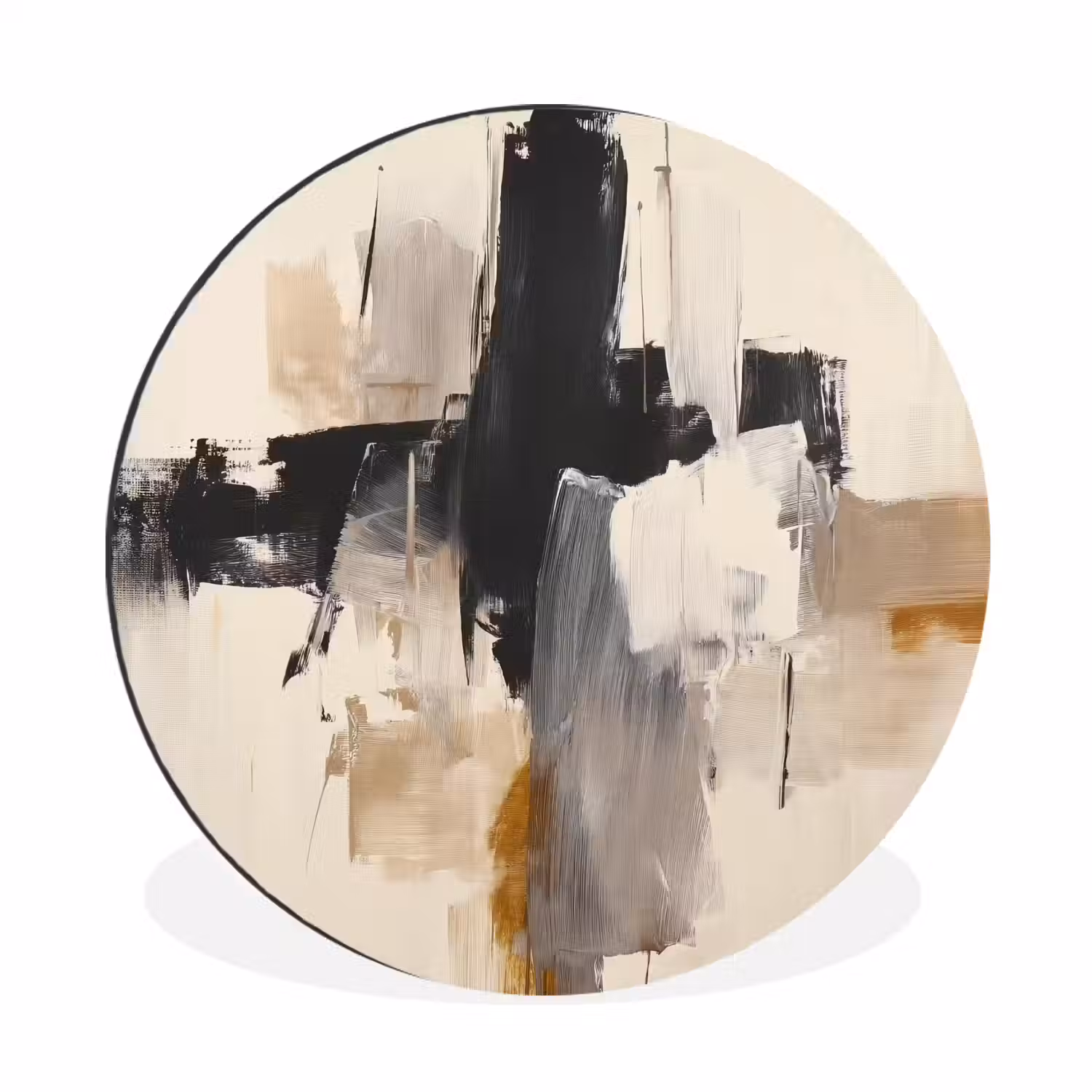 Penseelstreken - Ruw - Abstract - Beige Wandcirkel aluminium klein -3d
