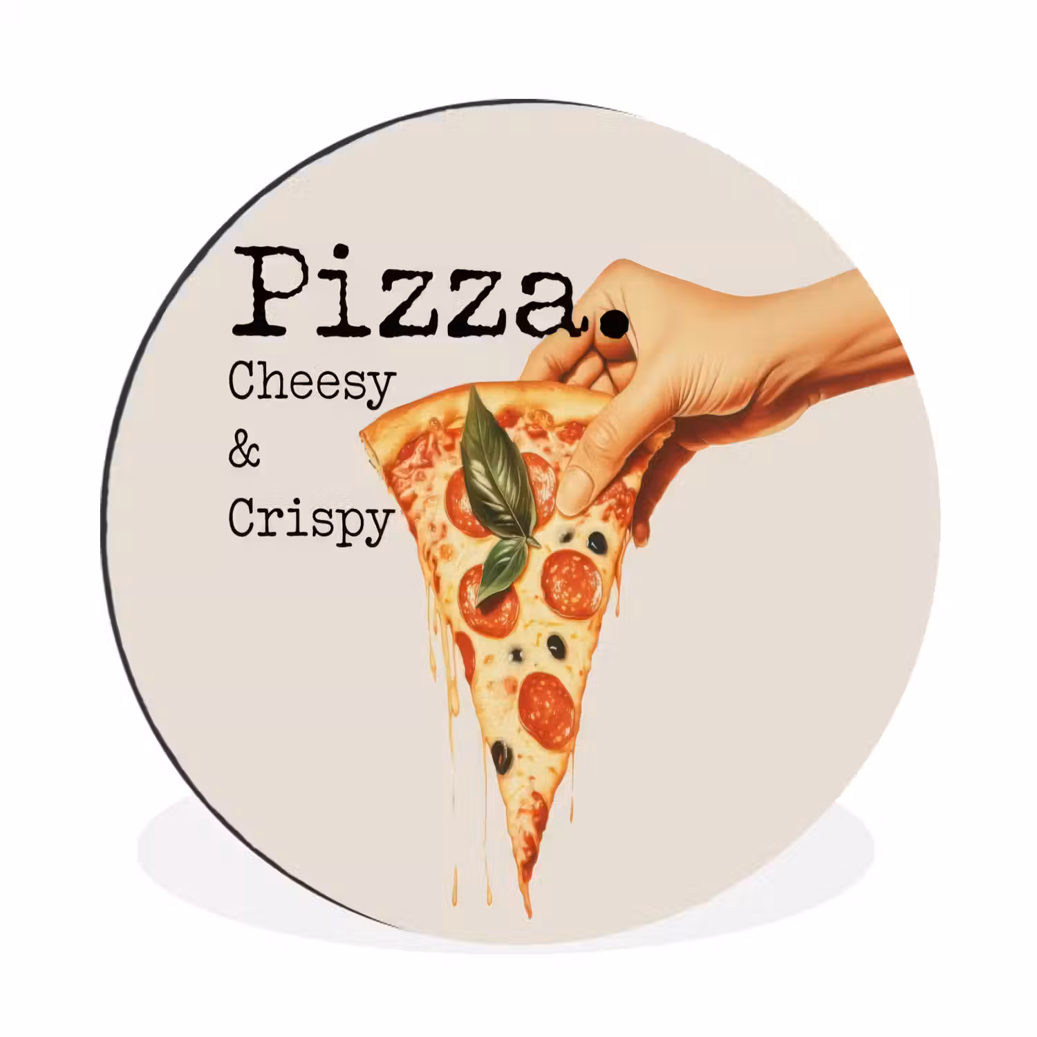 Pizza - Kaas - Pepperoni Wandcirkel aluminium klein -3d