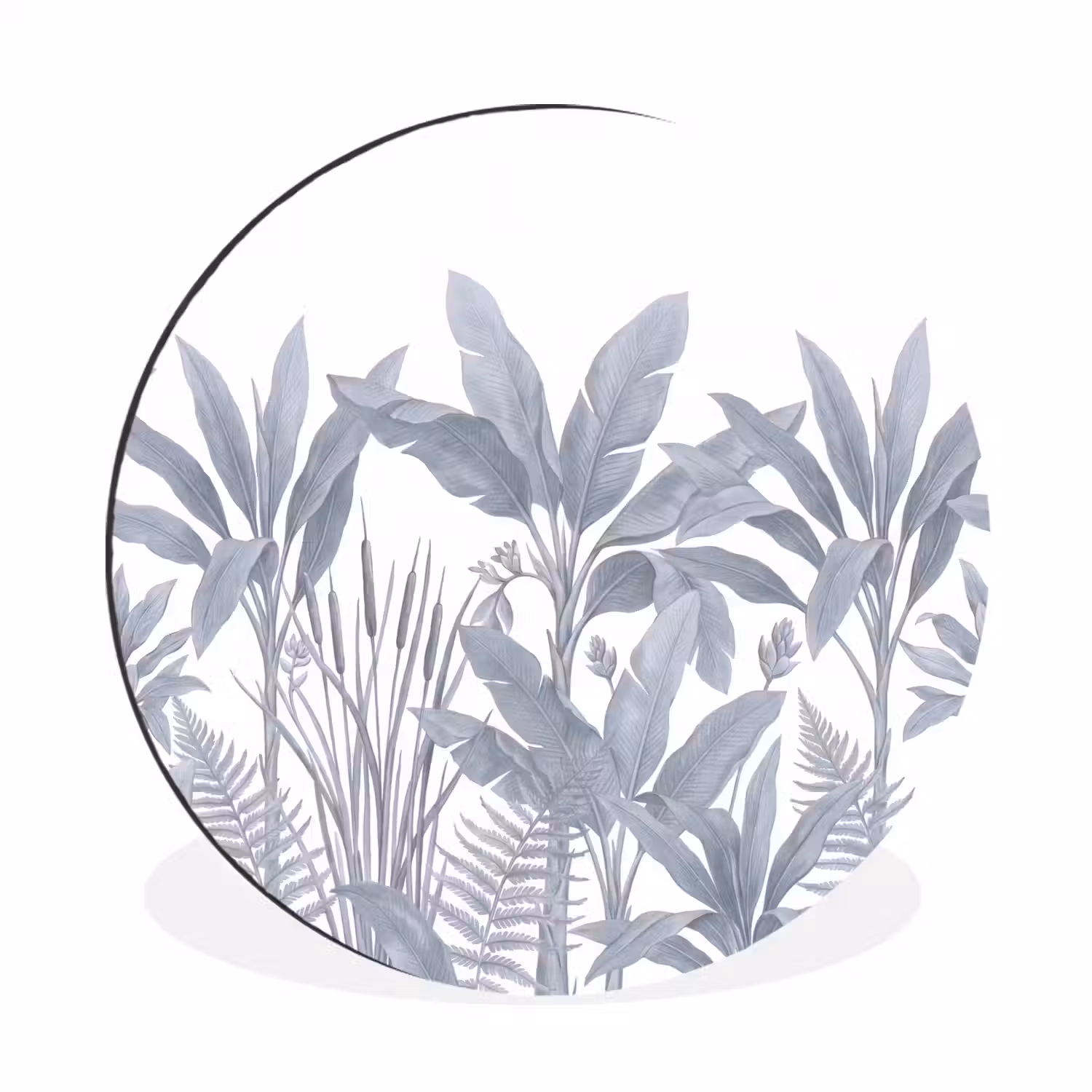 Planten - Bladeren - Natuur - Grijs Wandcirkel aluminium klein -3d