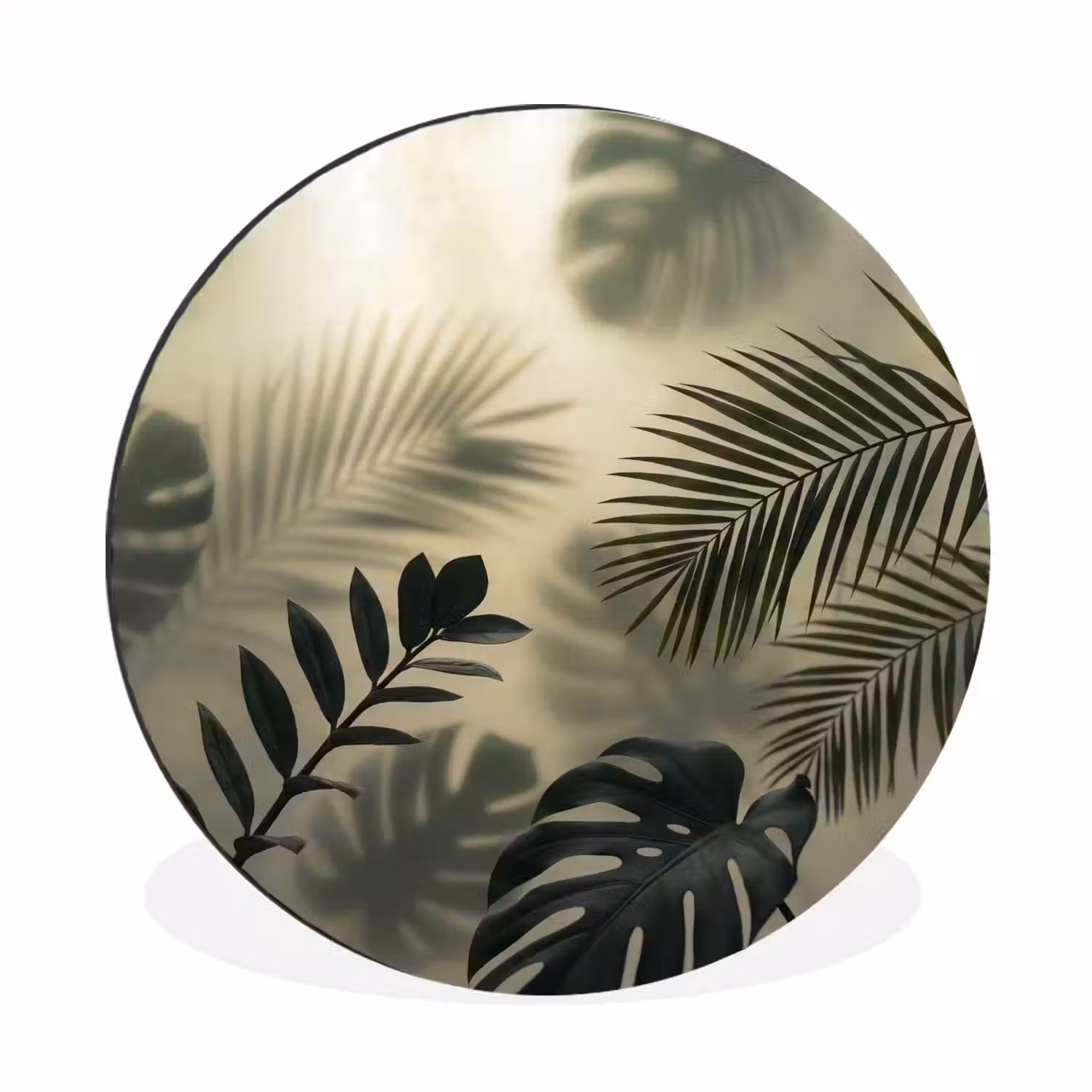 Planten - Bladeren - Schaduwen - Groen - Modern Wandcirkel aluminium klein -3d