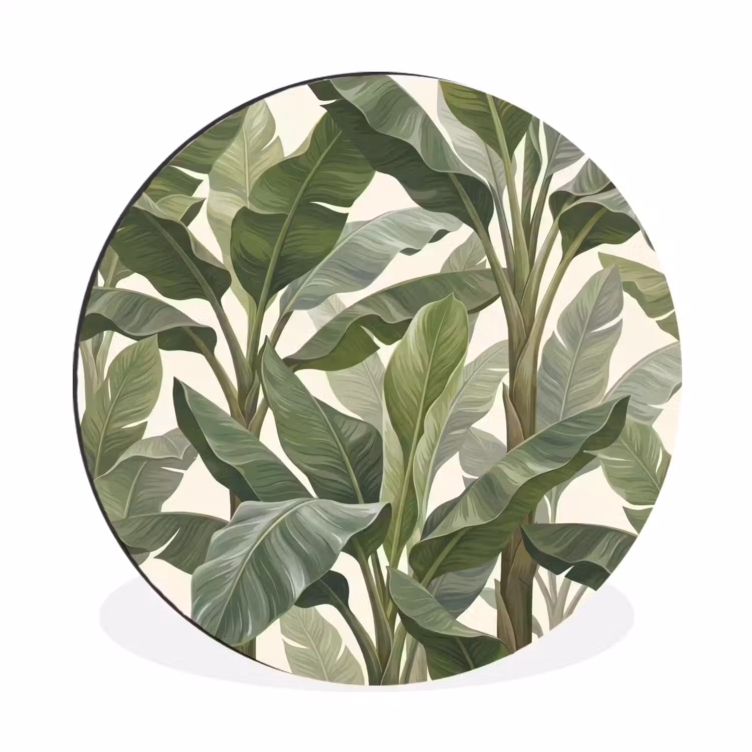 Planten - Bladeren - Tropisch - Groen Wandcirkel aluminium klein -3d