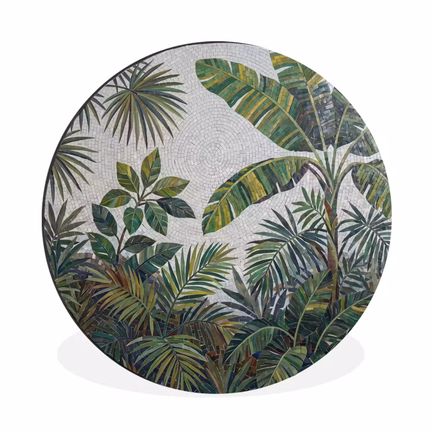 Planten - Tropisch - Mozaïek - Groen - Natuur Wandcirkel aluminium klein -3d