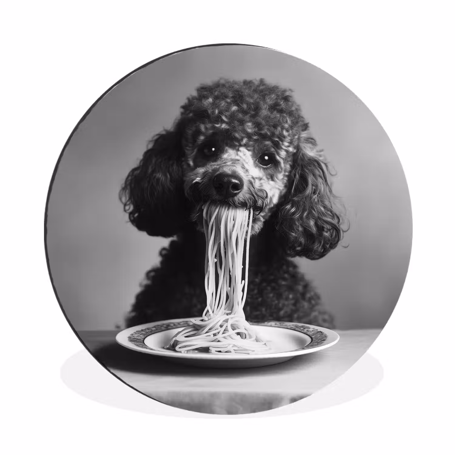 Poedel - Hond - Zwart - Wit - Schattig - Pasta Wandcirkel aluminium klein -3d
