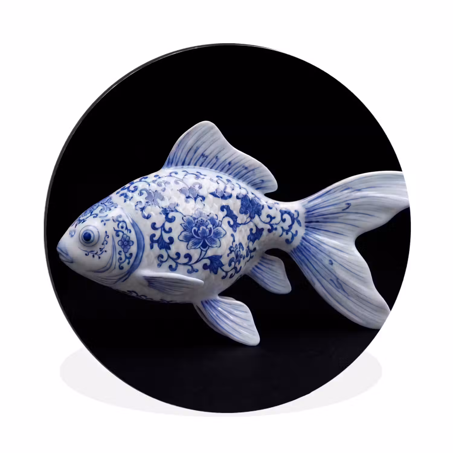 Porselein - Goudvis - Delfts - Blauw Wandcirkel aluminium klein -3d