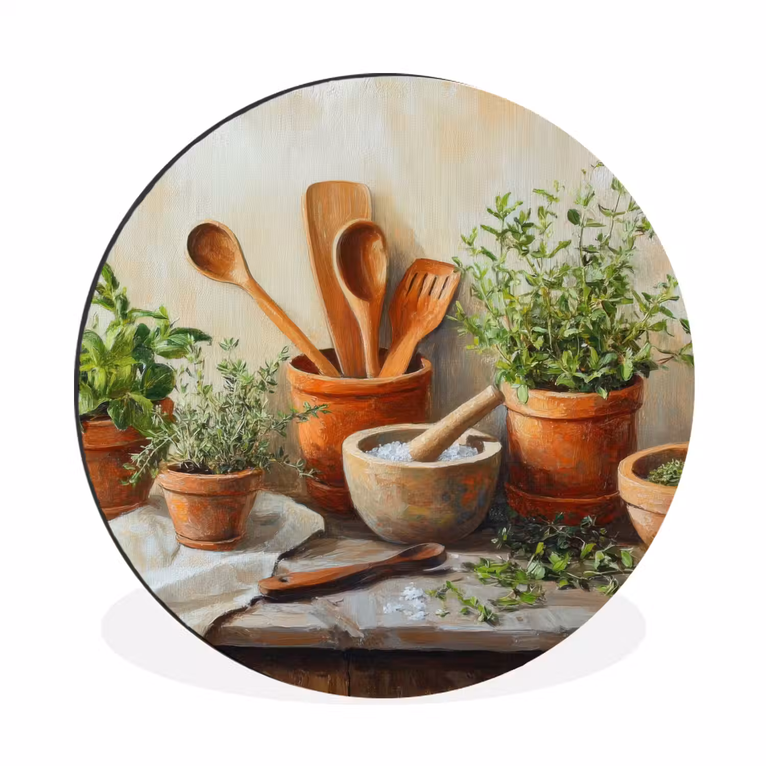 Potten - Kruiden - Hout Wandcirkel aluminium klein -3d