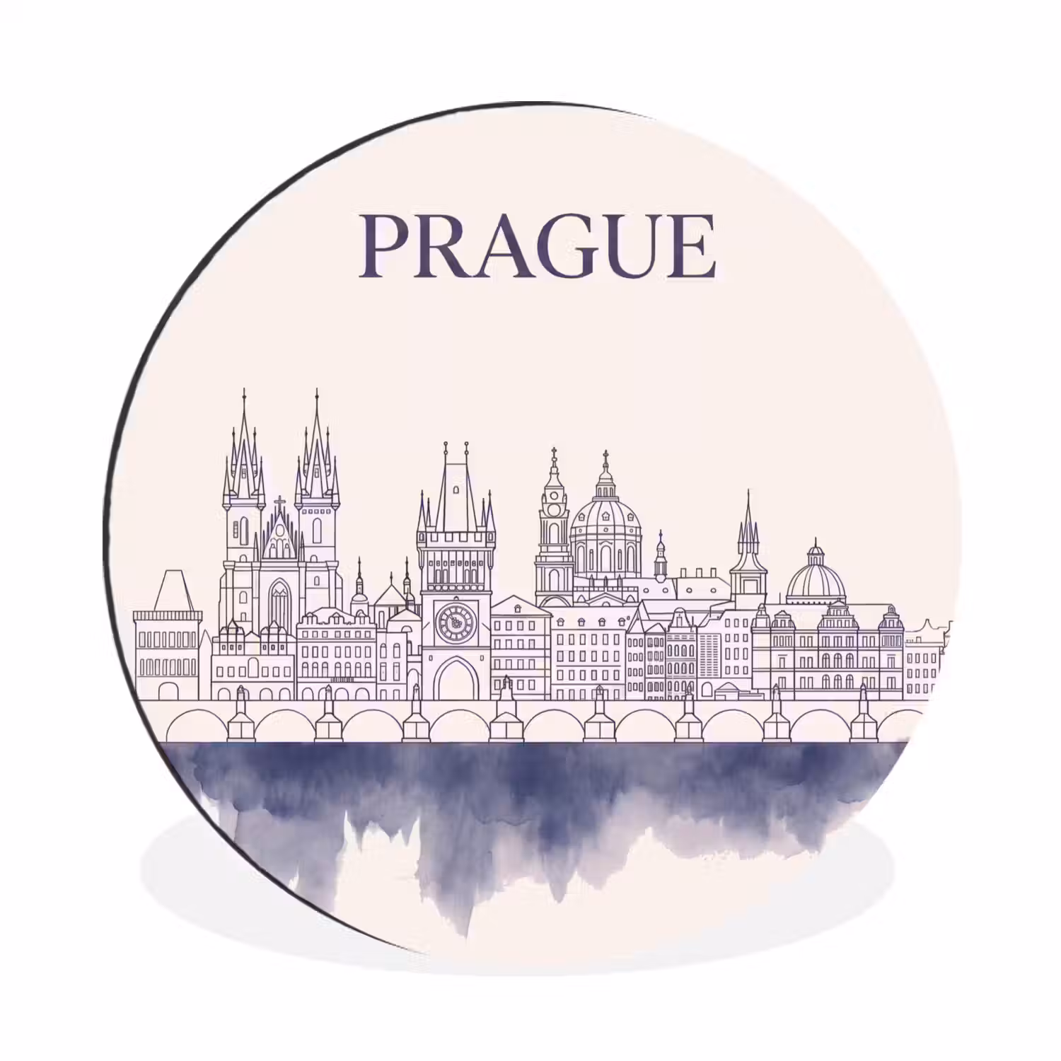 Praag - Skyline - Architectuur - Blauw Wandcirkel aluminium klein -3d