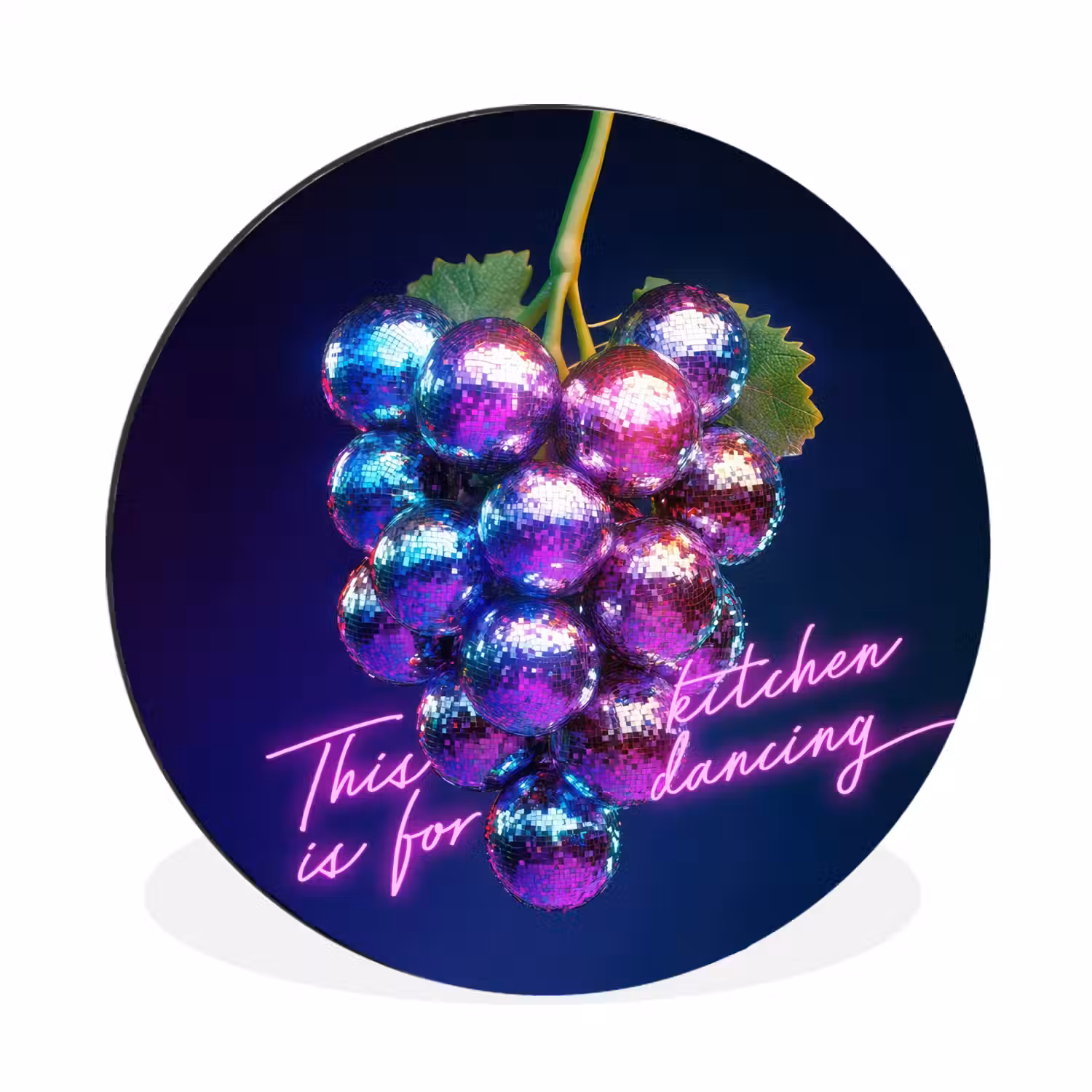 Quote - Neon - Disco - Druiven Wandcirkel aluminium klein -3d
