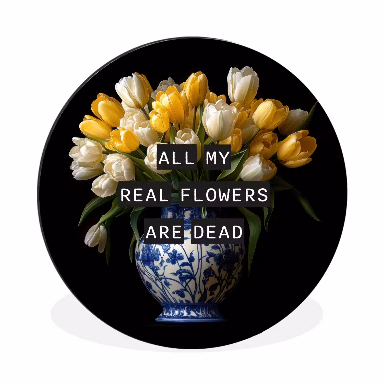 Quotes - Bloem - Tulp - Geel Wandcirkel aluminium klein -3d