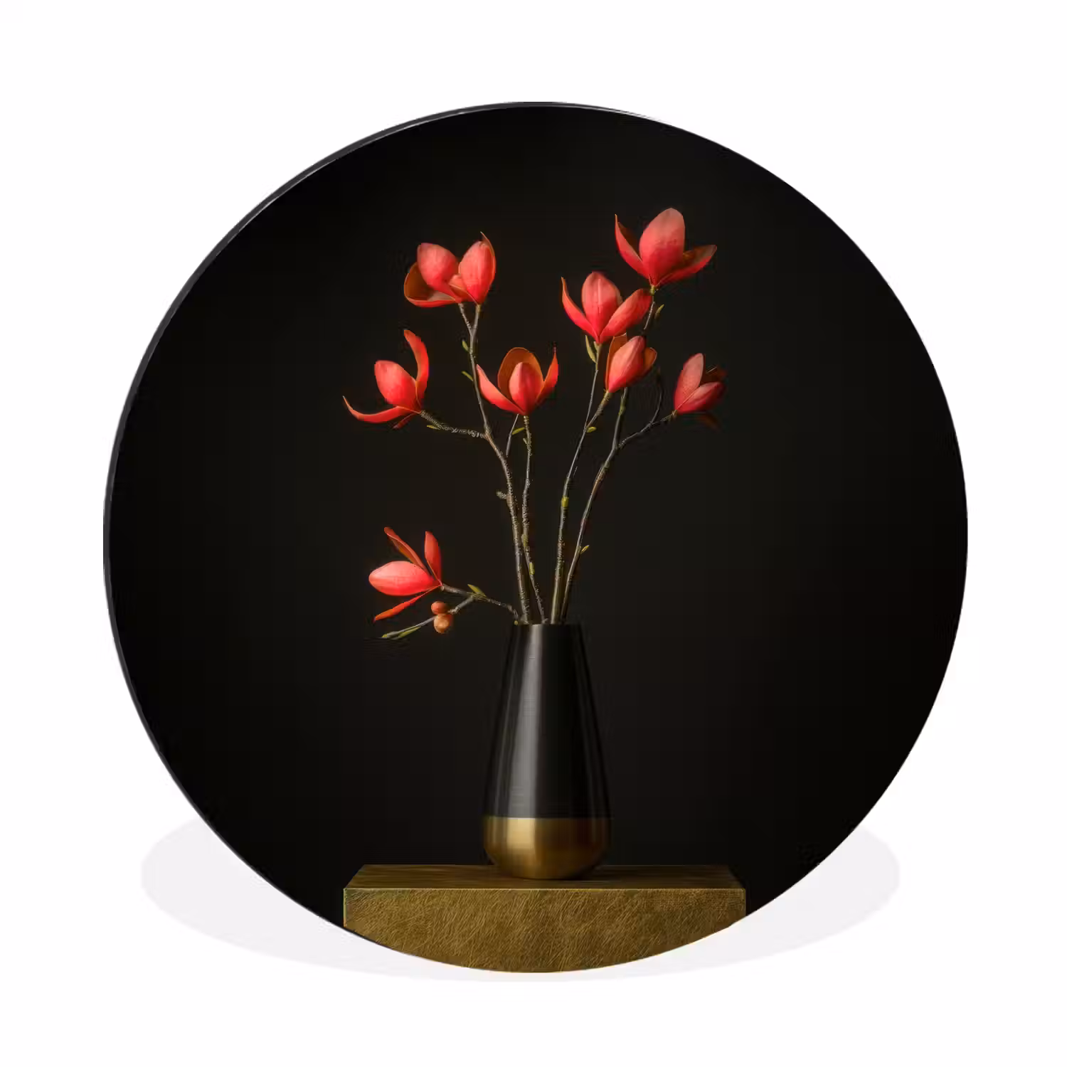 Rode - Bloemen - Vaas Wandcirkel aluminium klein -3d