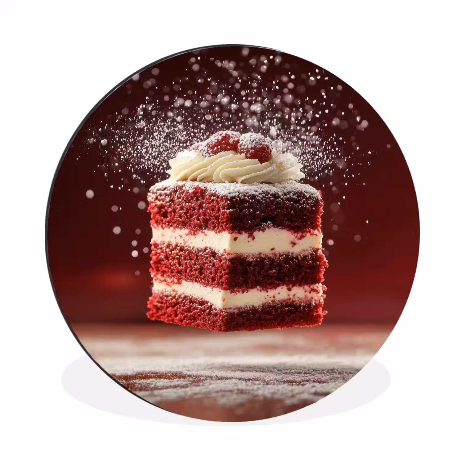 Rode - Velvet - Taart - Eten Wandcirkel aluminium klein -3d