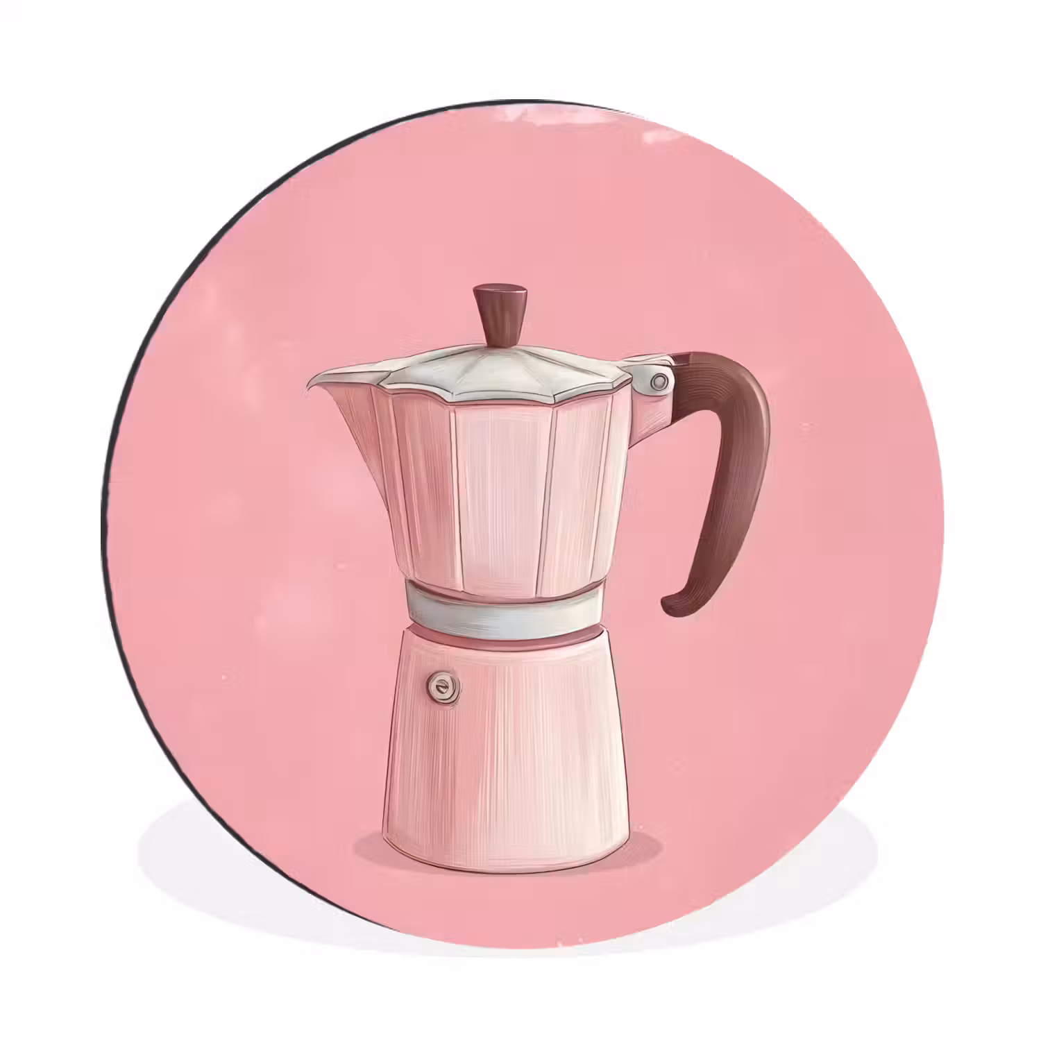Roze - Mokkapot - Illustratie - Koffie Wandcirkel aluminium klein -3d