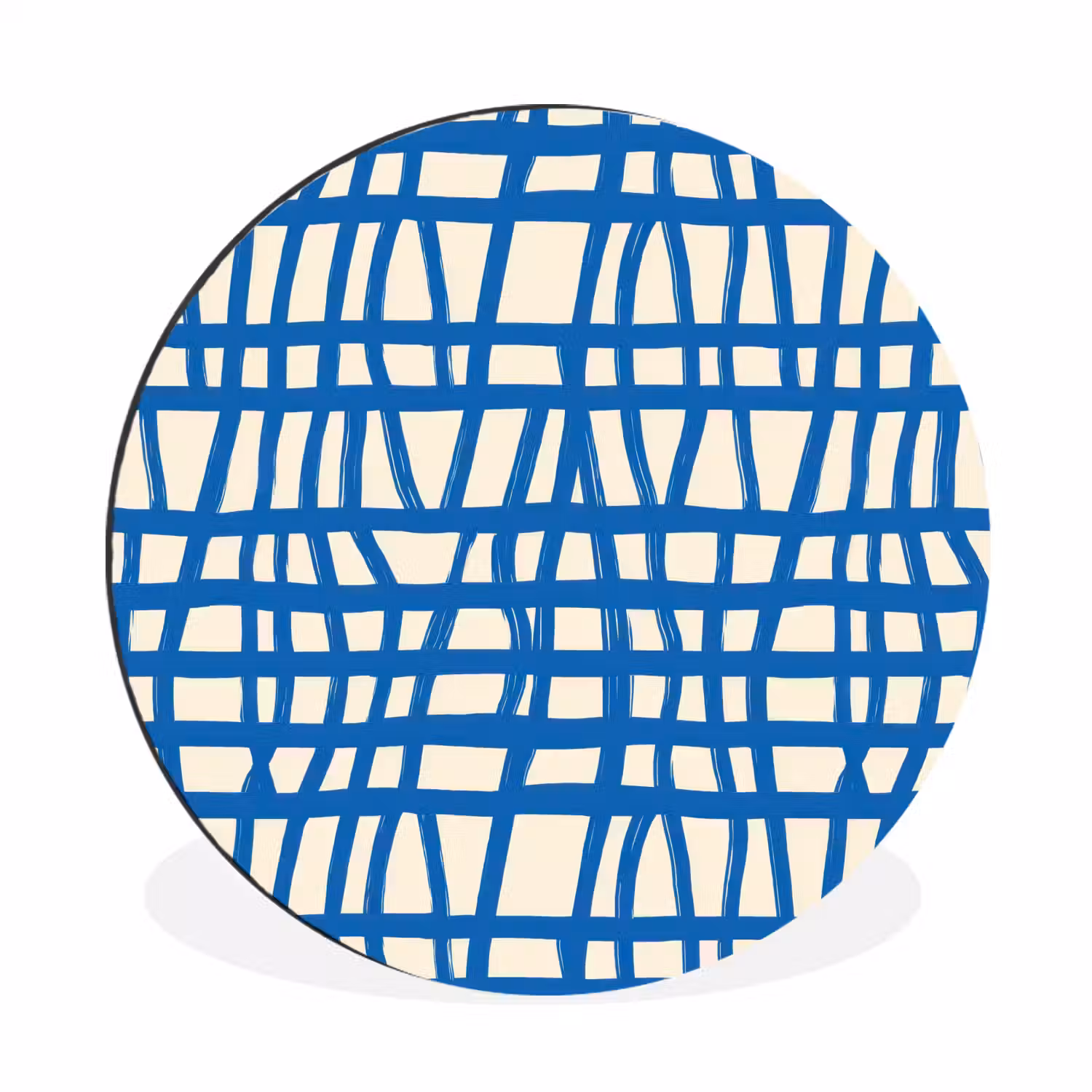 Ruitpatroon - Blauw - Crème Wandcirkel aluminium klein 190 -3d