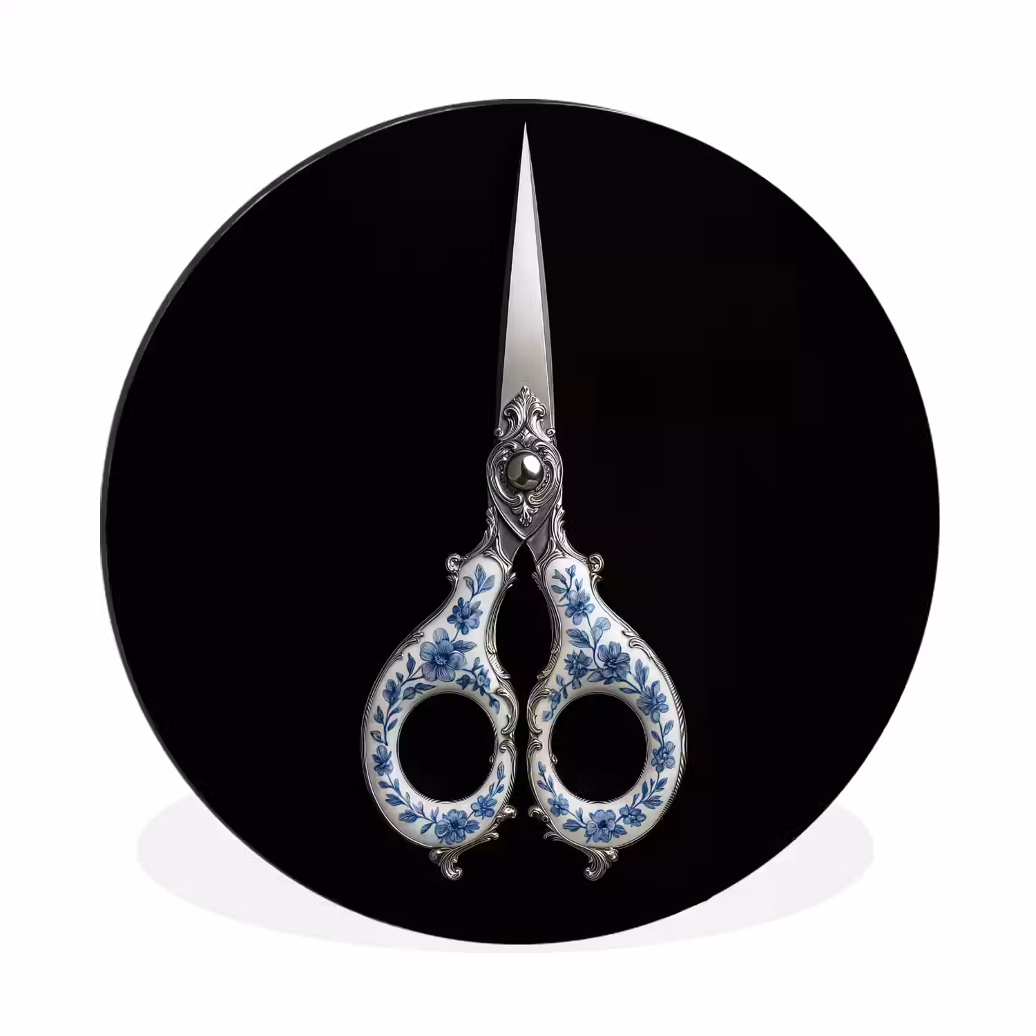 Schaar - Delfts blauw - Zwart Wandcirkel aluminium klein -3d