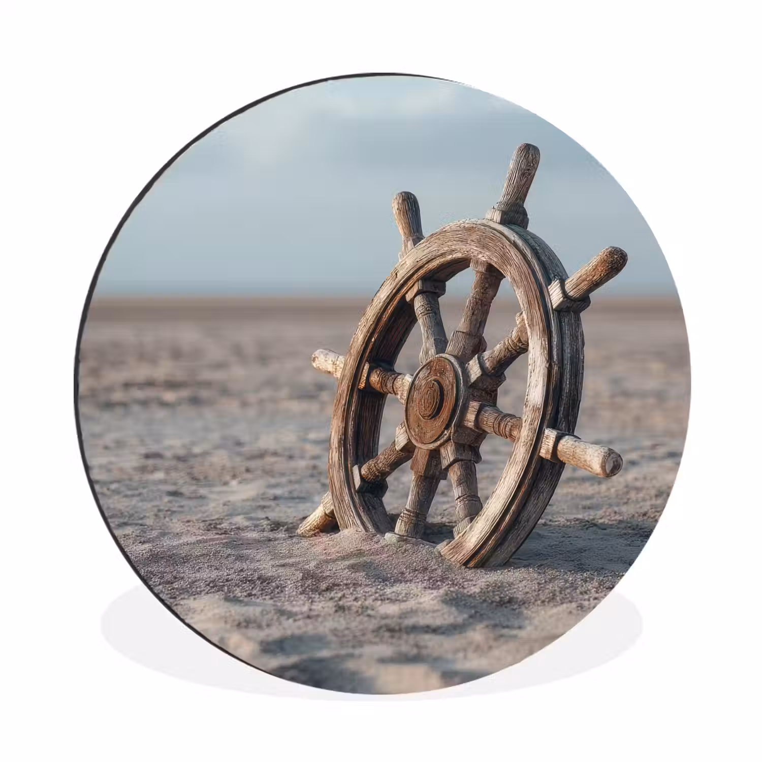 Scheepsstuur - Hout - Bruin - Zand Wandcirkel aluminium klein -3d