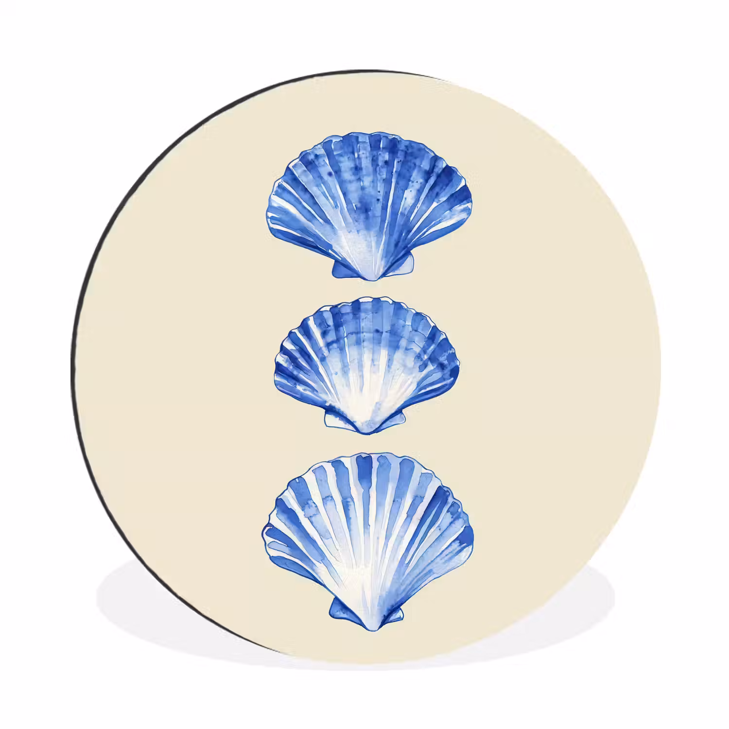 Schelpen - Blauw - Beige Wandcirkel aluminium klein -3d