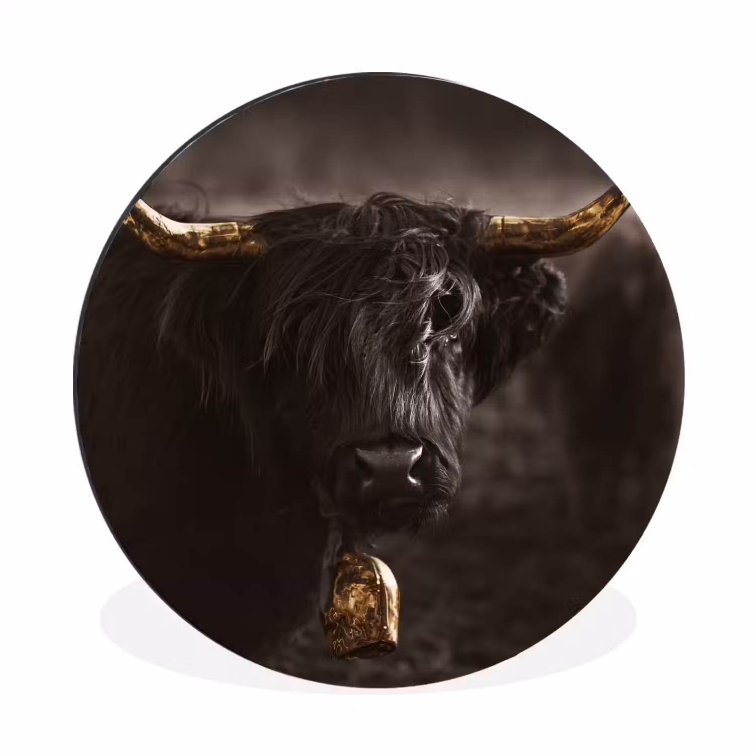 Schotse hooglander - Goud - Koebel - Hoorns - Dieren Wandcirkel aluminium klein -3d