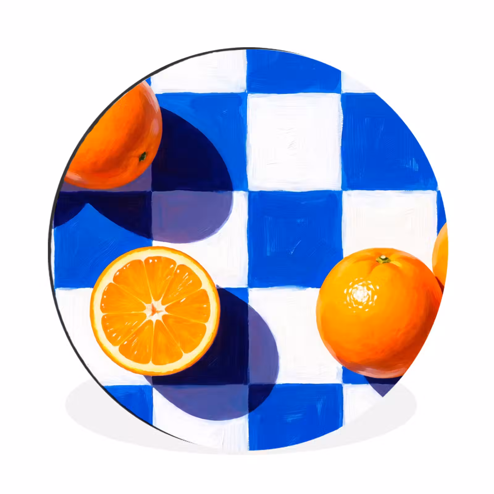 Muurcirkel aluminium - Sinaasappel - Geruit - Eten - Sinaasappel - Geruit - Eten Wandcirkel aluminium klein