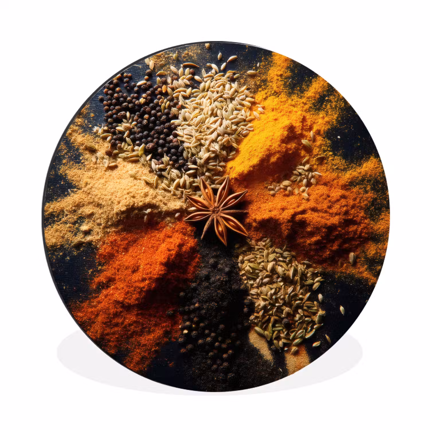 Specerijen - Explosie - Oranje Wandcirkel aluminium klein -3d