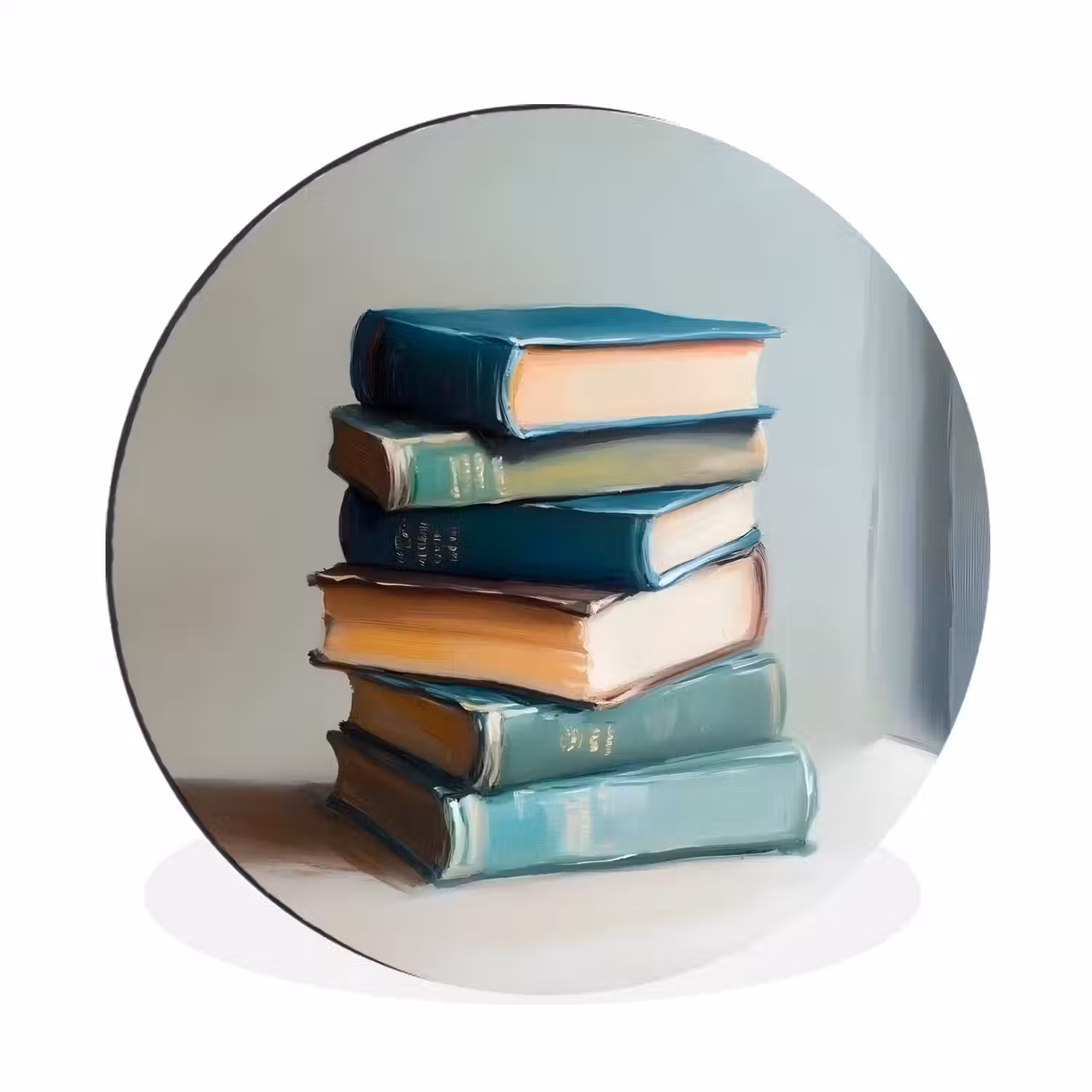 Stapel - Boeken - Groen - Daglicht Wandcirkel aluminium klein -3d