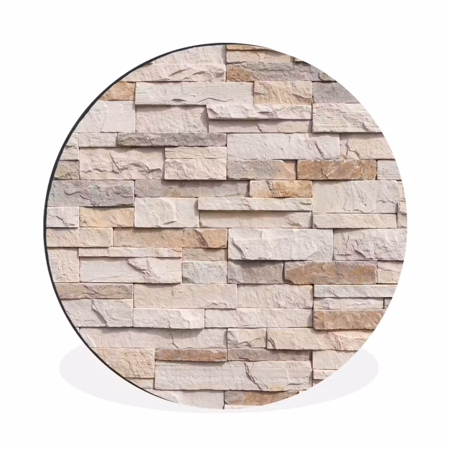 Steen - Muur - Textuur - Rustiek - Beige Wandcirkel aluminium klein -3d
