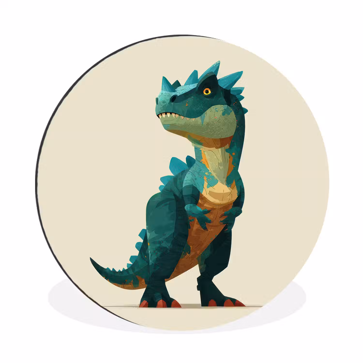 Stekels - Dino - Blauw - Gespierd Wandcirkel aluminium klein -3d
