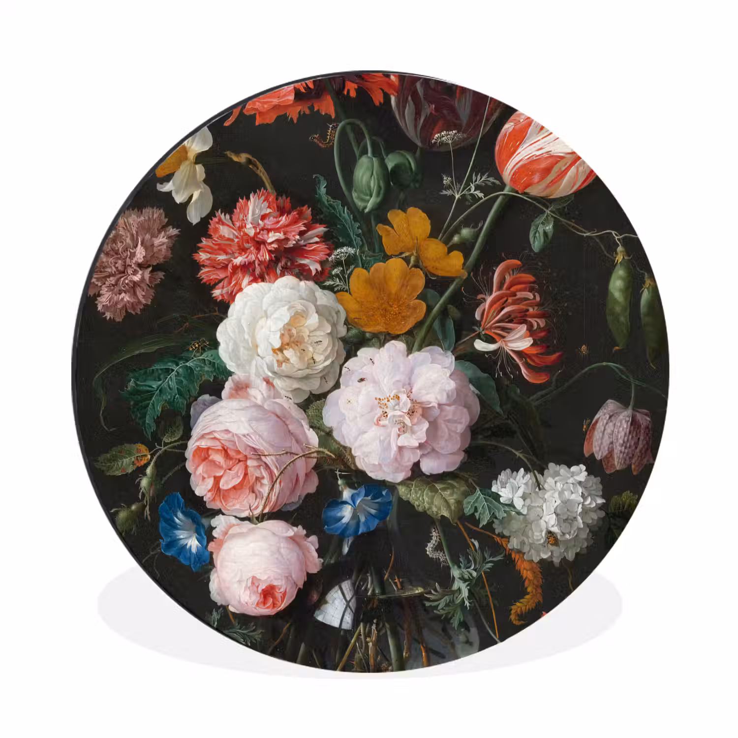 Stilleven met bloemen in een glazen vaas - Schilderij van Jan Davidsz. de Heem Wandcirkel aluminium klein -3d